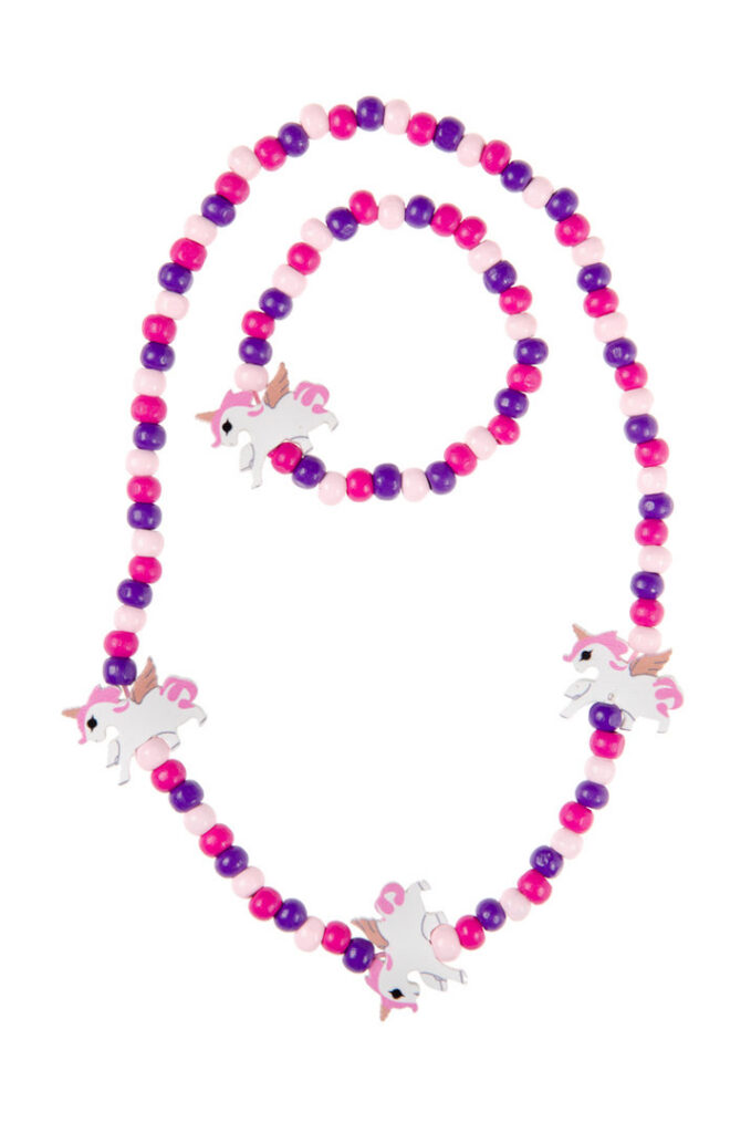 unicorn bracelet and necklace wooden