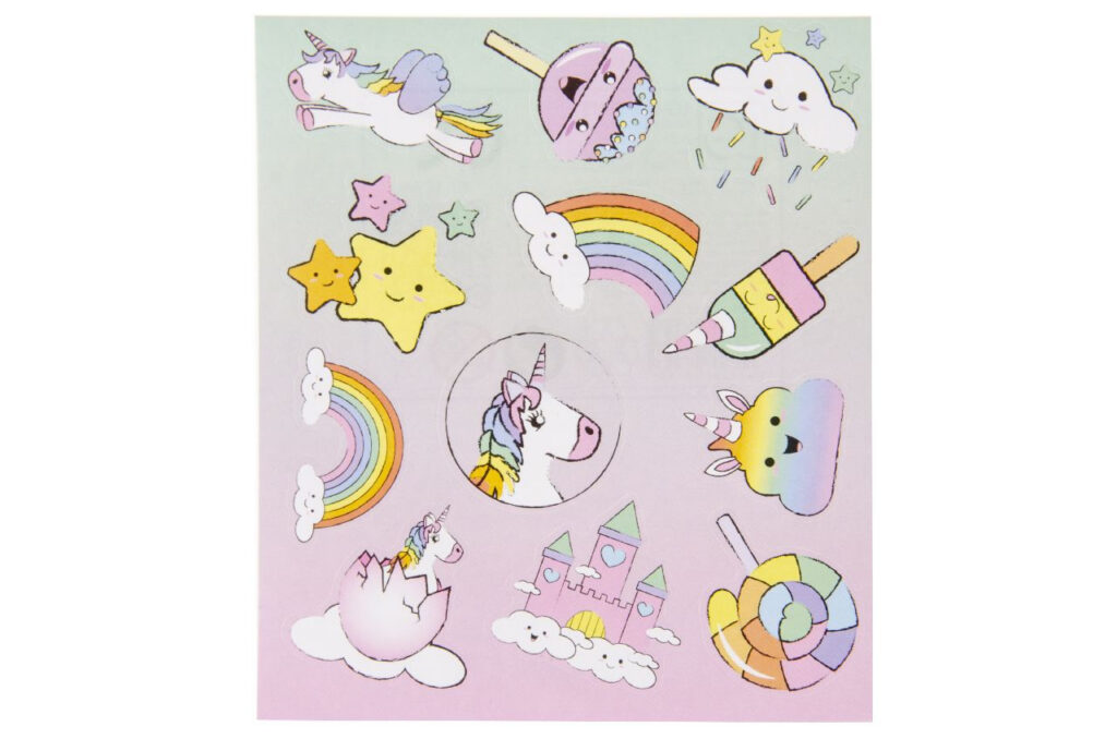Stickerblatt Einhorn, 100 Stück